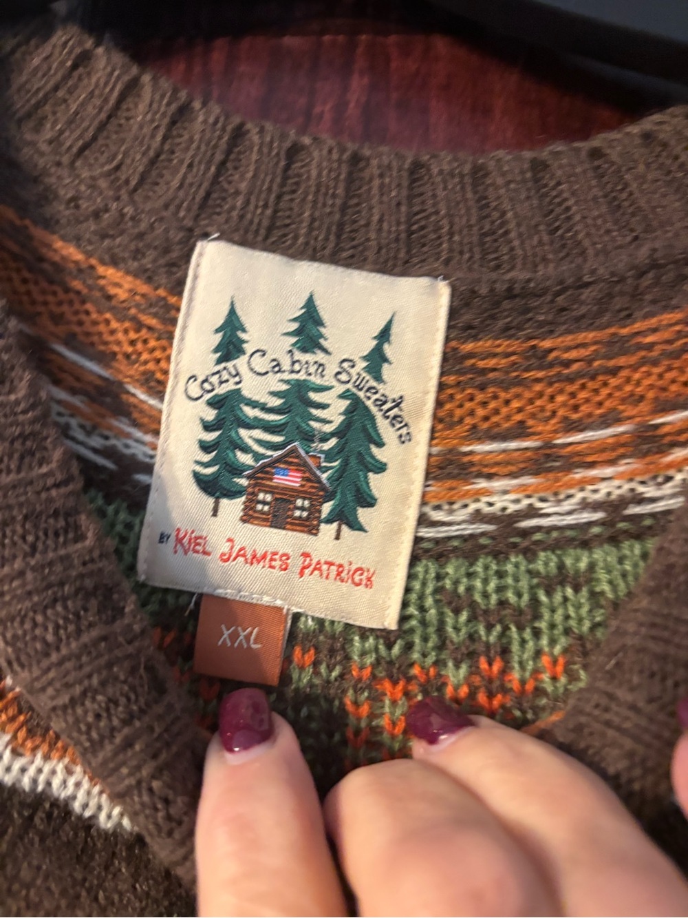 Kiel James Patrick Brown Fair Isle Crewneck Sweater with Orange Accents - Picture 2 of 2